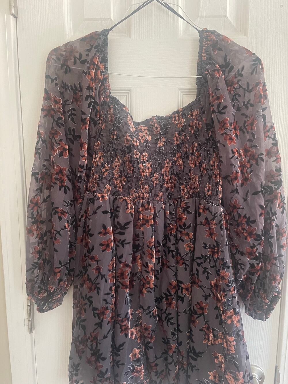 All In Favor Floral Jacquard Puff Sleeve Minidress/babydoll top, A67